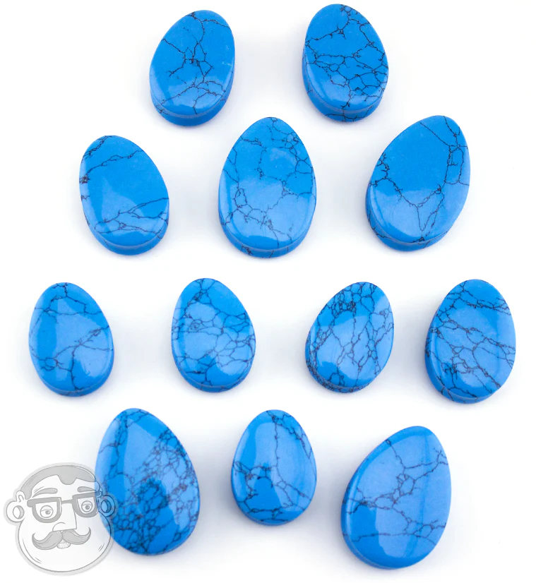 Turquoise Howlite Stone Teardrop Plugs - Mrs Treak