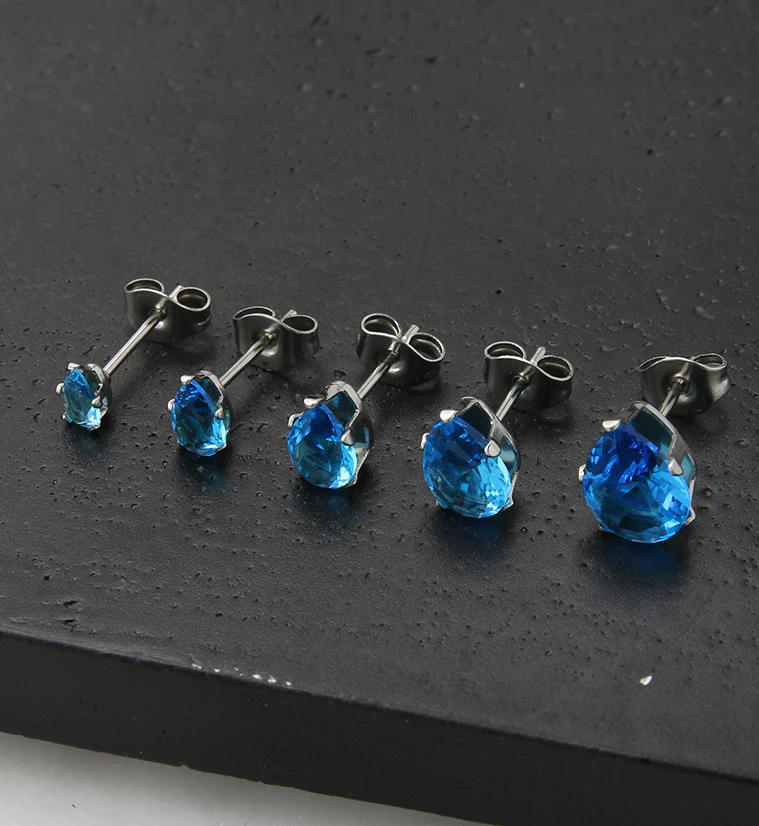 Aqua Teardrop CZ Stainless Steel Earrings - Mrs Treak
