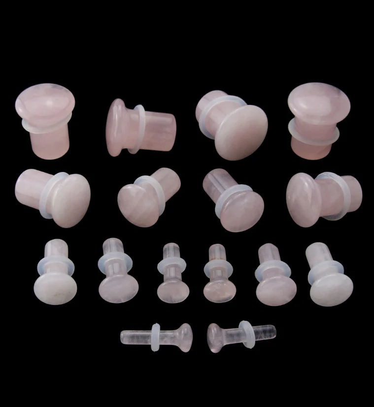 Pink Rose Quartz Single Flare Stone Plugs - Mrs Treak