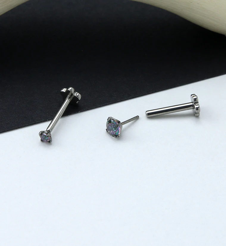 Black Aurora CZ Titanium Threadless Labret - Mrs Treak