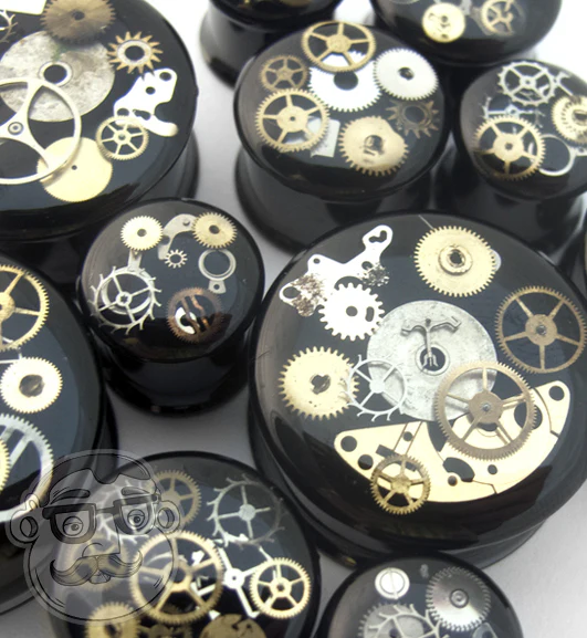 Black Steel Steampunk Plugs - Mrs Treak