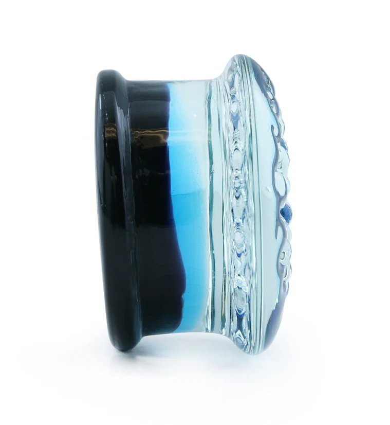 Blue Honeycomb Glass Double Flare Plugs - Mrs Treak