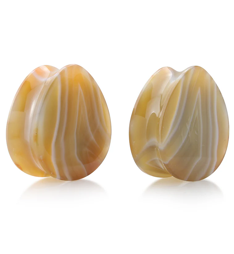 Carnelian Agate Stone Teardrop Plugs - Mrs Treak