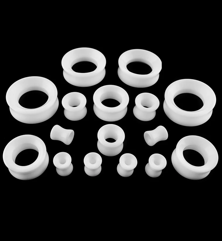 White Glass Tunnel Plugs - Mrs Treak
