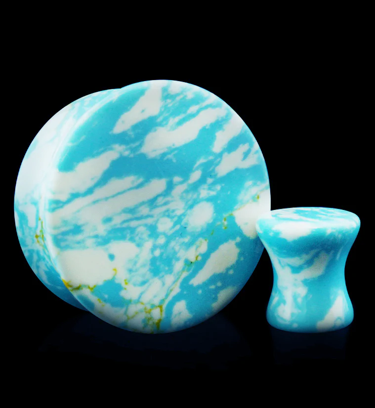 Ocean Howlite Stone Mayan Flare Plugs - Mrs Treak