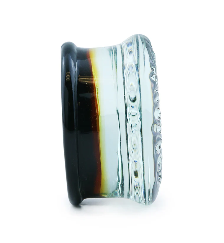 Amber Hammered Glass Double Flare Plugs - Mrs Treak