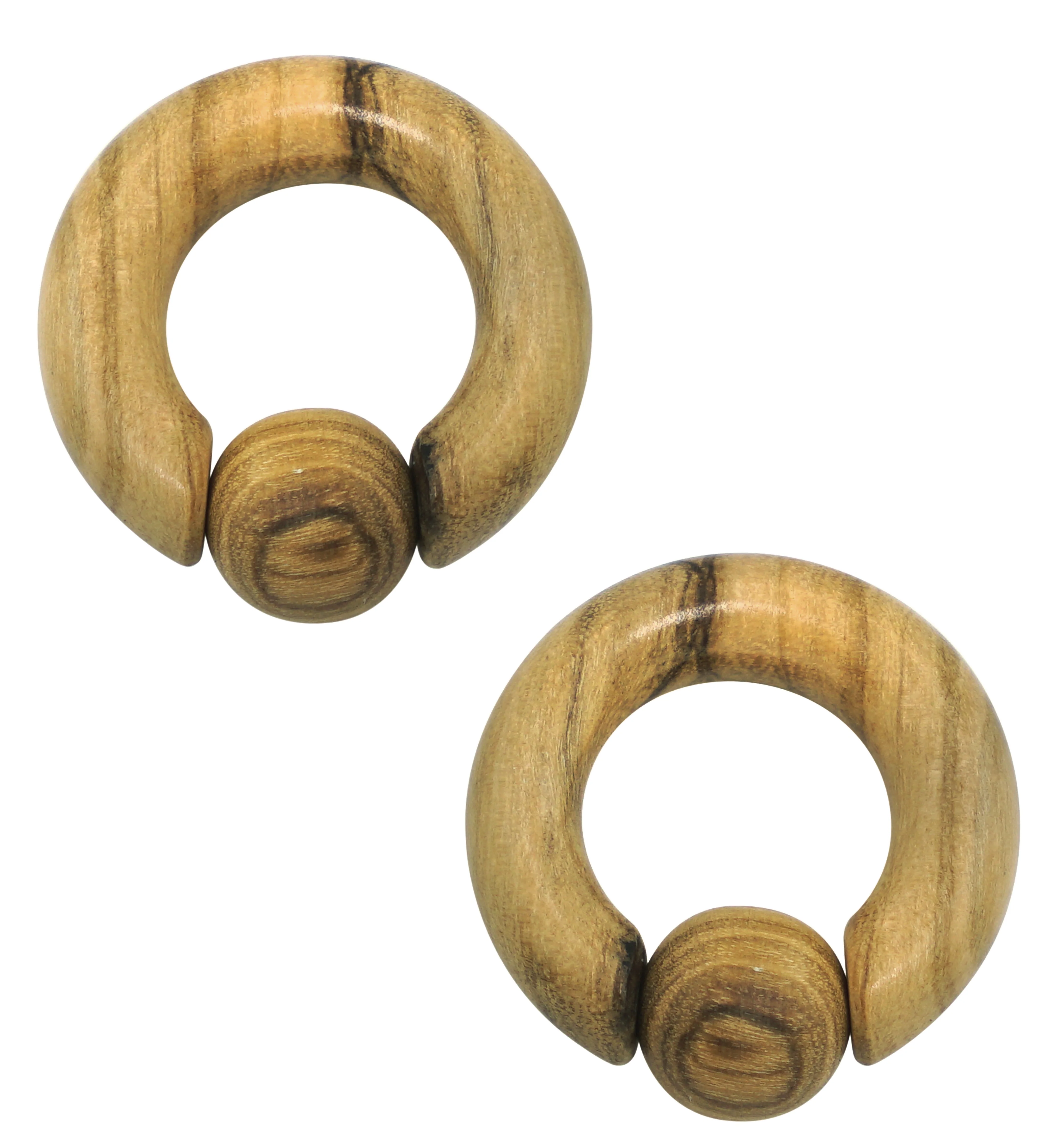 Captive Olive Wood Hoop Hangers - Mrs Treak