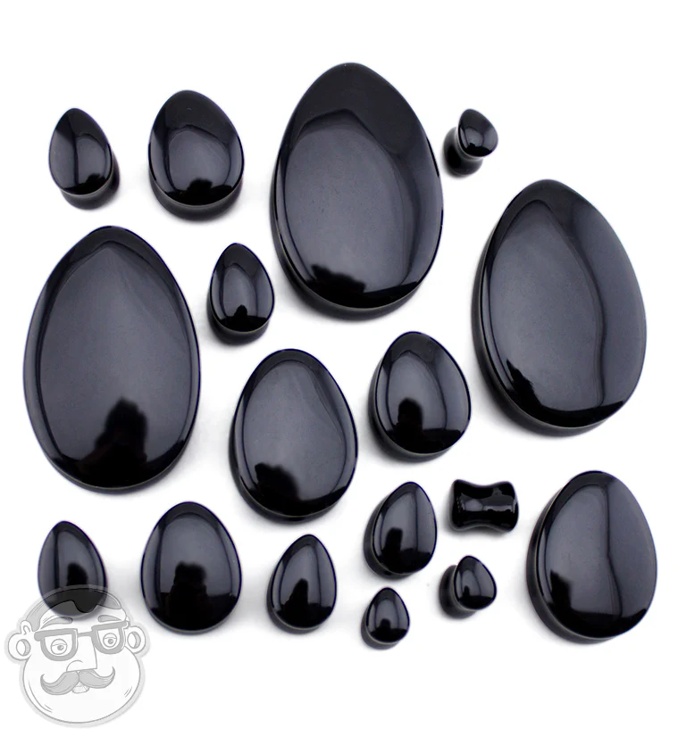 Black Obsidian Stone Teardrop Plugs - Mrs Treak