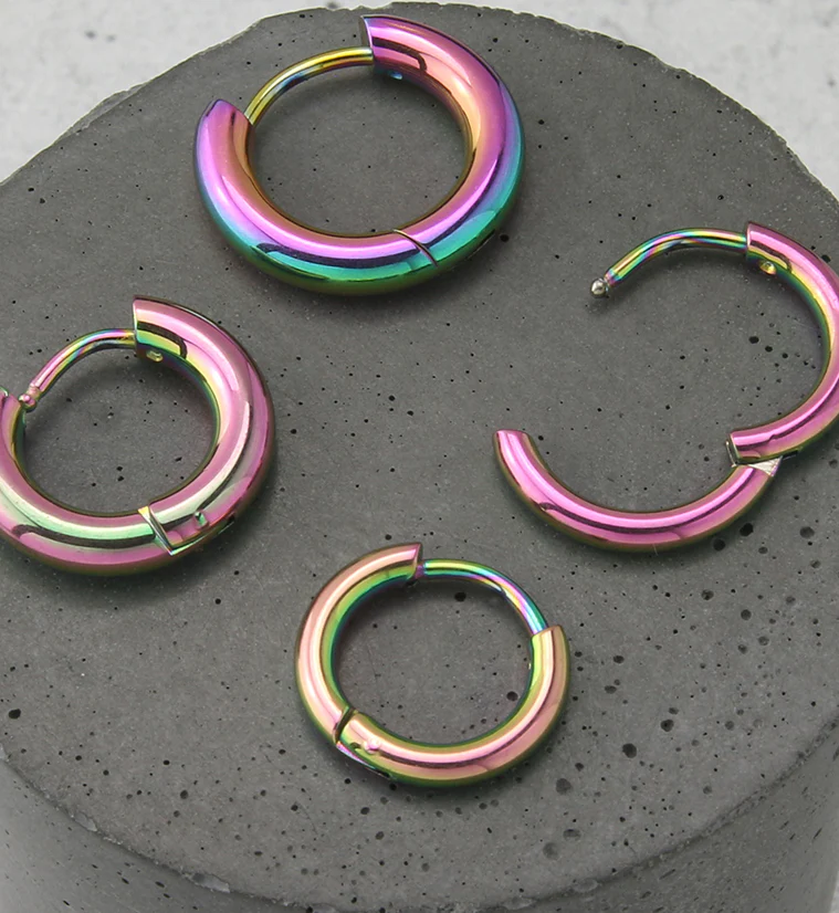 Rainbow PVD Vast Stainless Steel Hinged Hoop Earrings - Mrs Treak