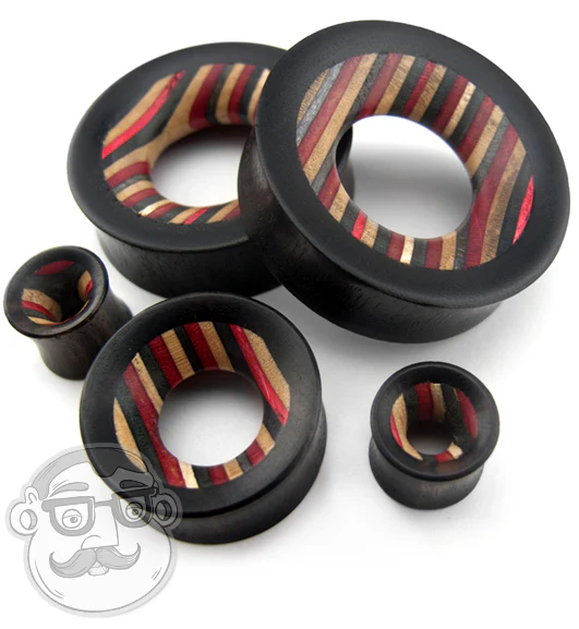 Black & Red Wood Skateboard Concave Tunnel Plugs - Mrs Treak