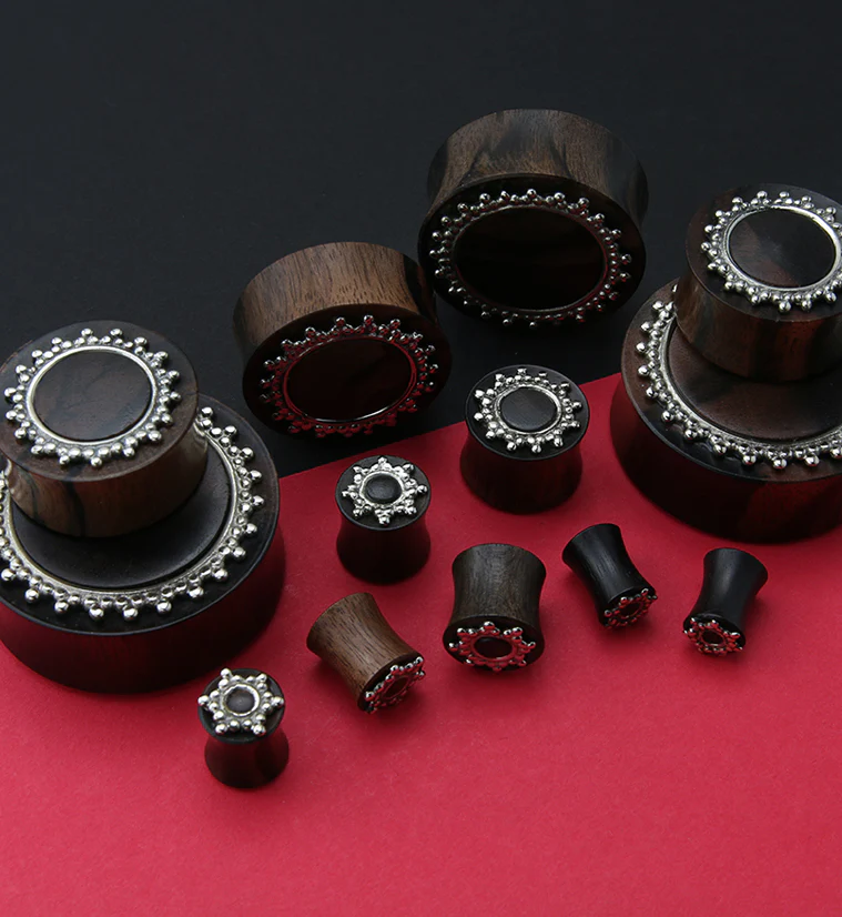 Adorn White Brass Inlay Areng Wood Plugs - Mrs Treak