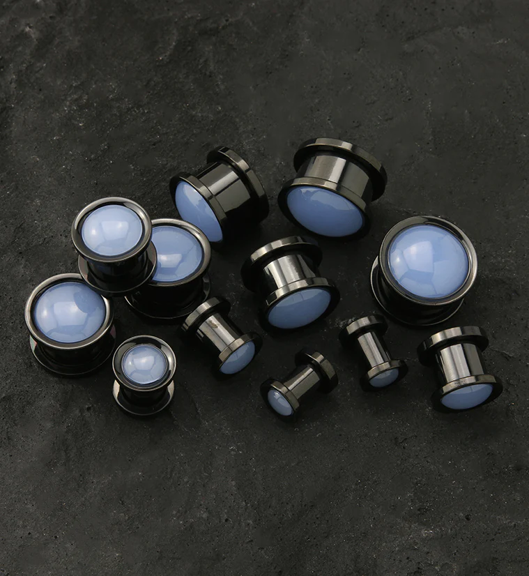 Black PVD Opalite Glass Stainless Steel Plugs - Mrs Treak