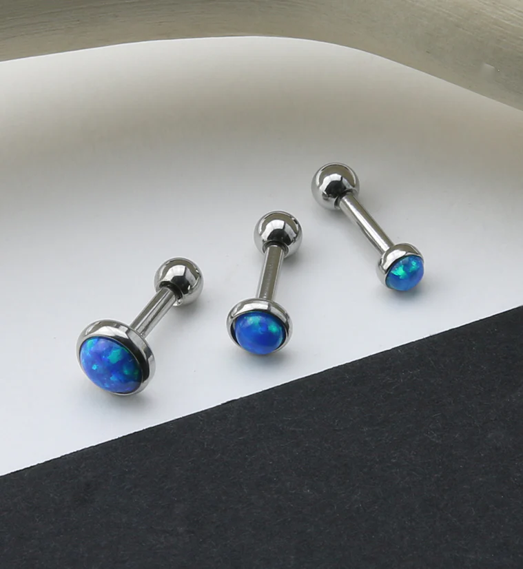 16G Blue Opal Top Cartilage Barbell - Mrs Treak