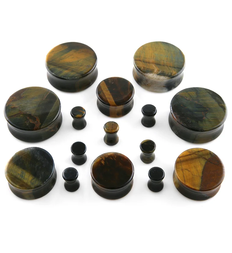 Blue Tigers Eye Stone Plugs - Mrs Treak
