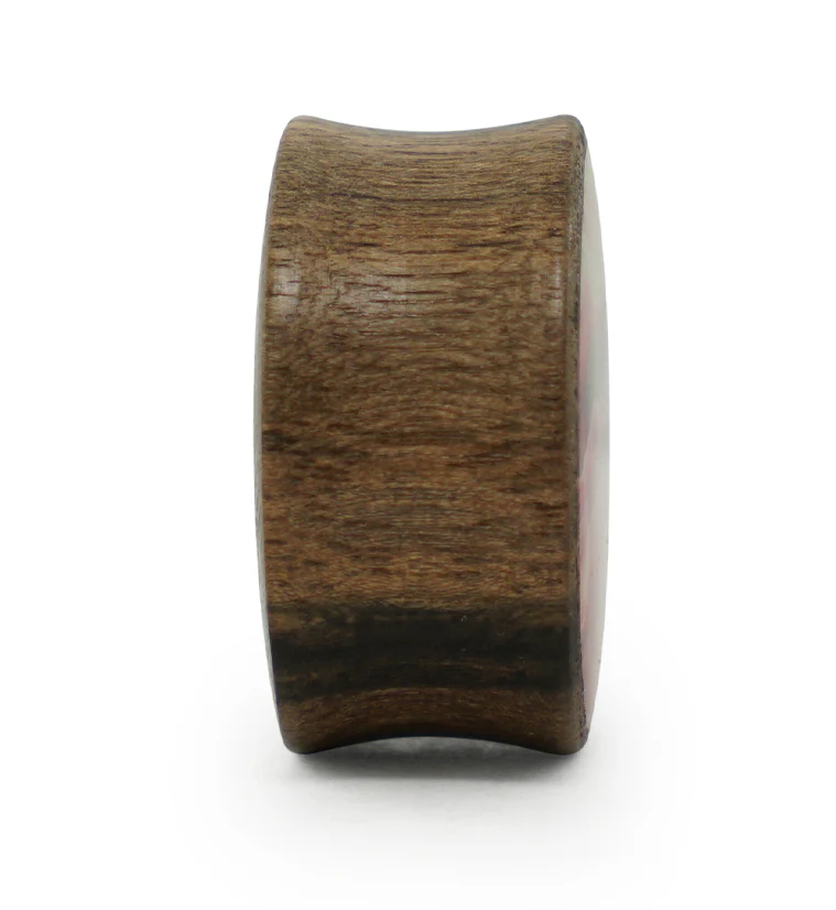 Areng Wood Plugs with Faux Pink Line Agate Inlay - Mrs Treak