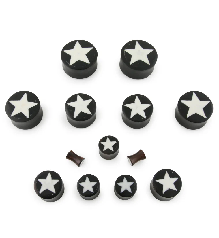 Wooden Plugs With White Star Inlay - Mrs Treak