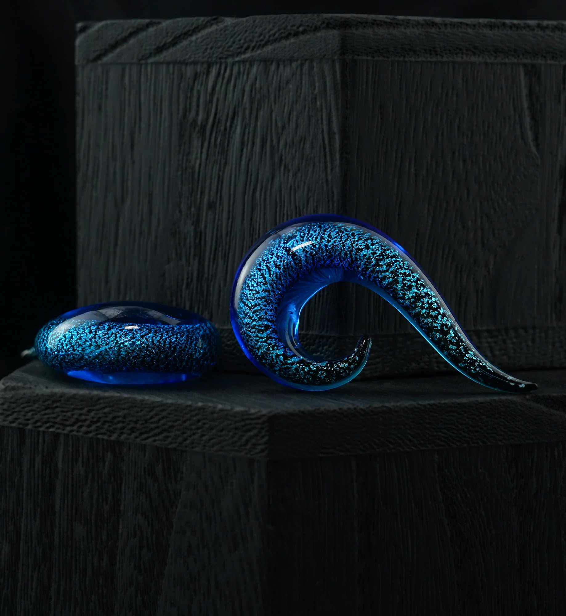 Blue Dichroic Glass Hook Plugs - Mrs Treak