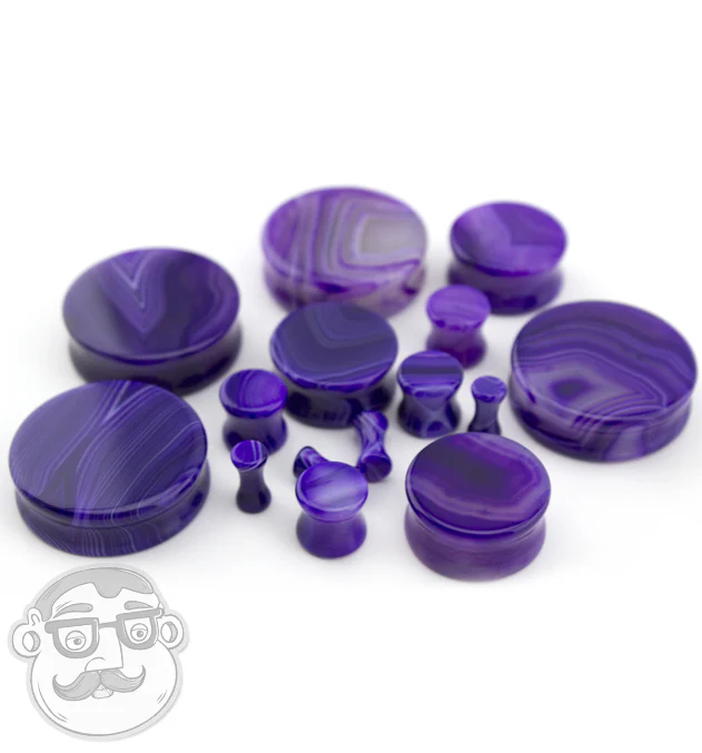 Purple Line Agate Stone Plugs - Mrs Treak