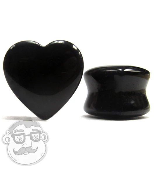 Black Stone Heart Shape Plugs - Mrs Treak