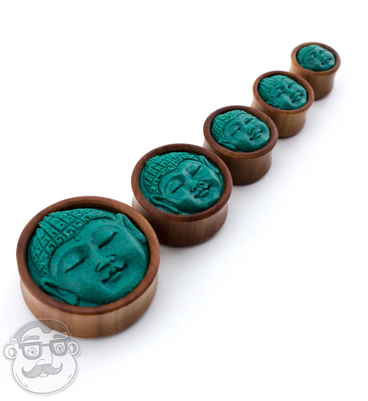 Saba Wood Plugs With Buddha Stone Inlay - Mrs Treak