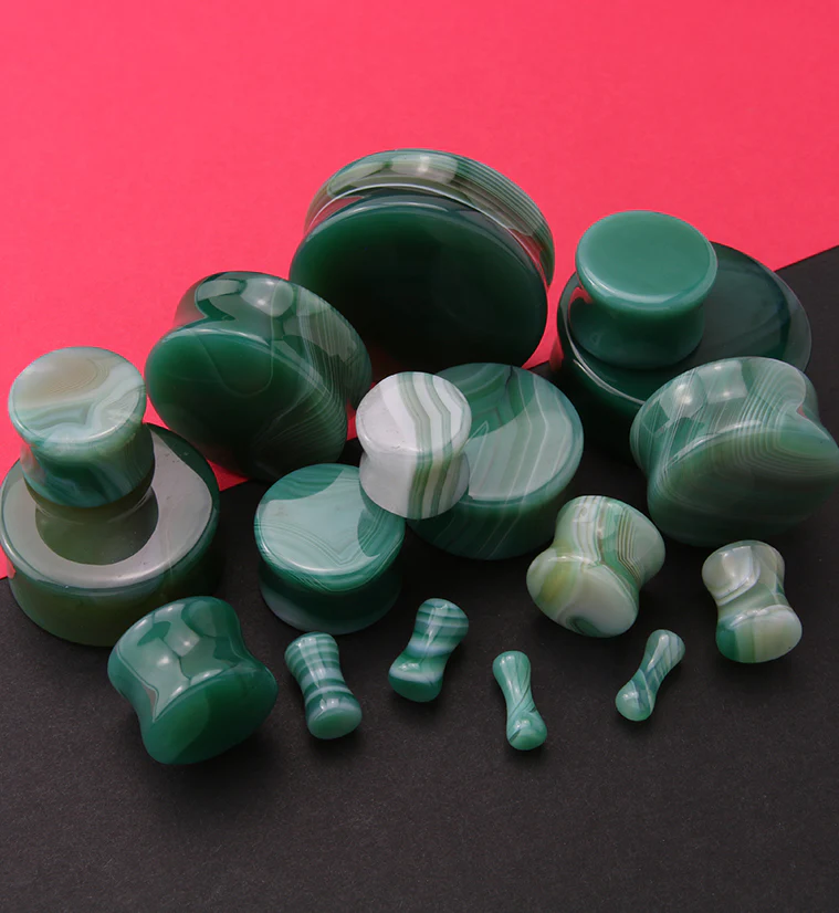 Green Agate Stone Plugs - Mrs Treak