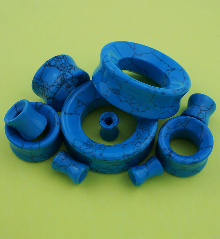 Turquoise Howlite Stone Double Flare Tunnels - Mrs Treak