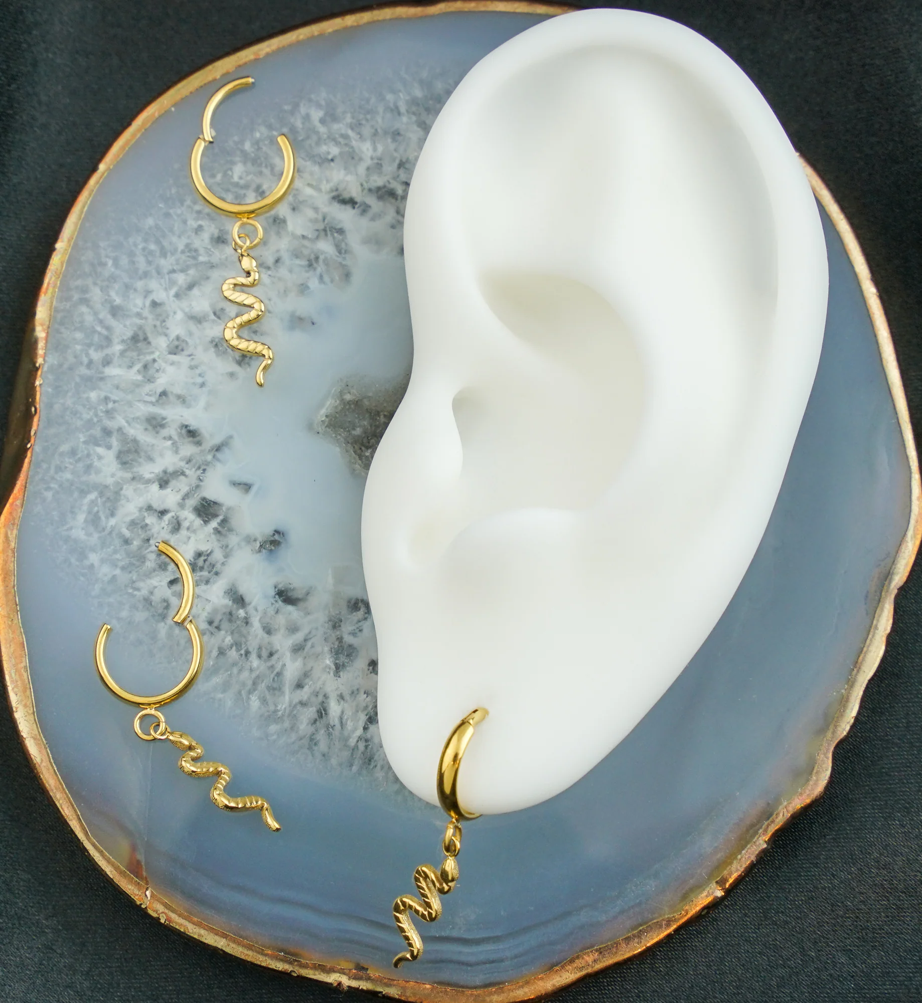 Gold PVD Dangle Snake Titanium Hinged Segment Ring - Mrs Treak