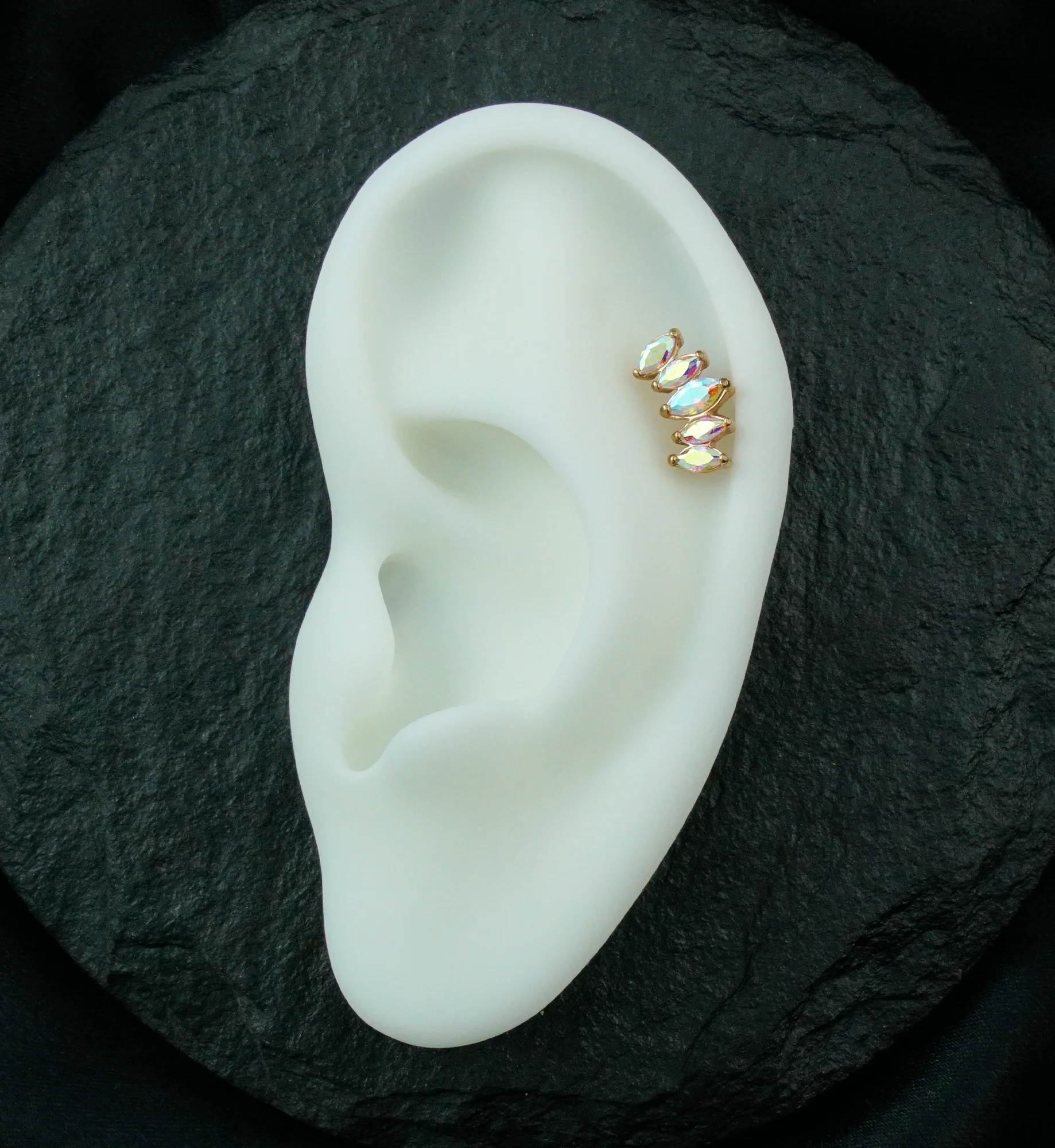 Rose Gold PVD Half Crown Aura CZ Gem Labret Post - Mrs Treak