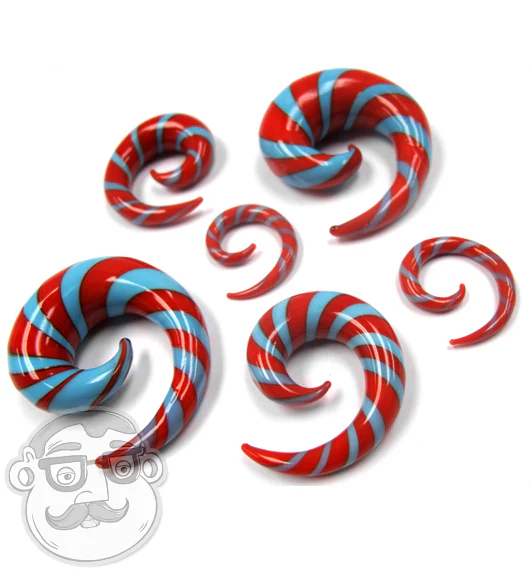 Candy Cane Striped Glass Spiral Plugs - Mrs Treak