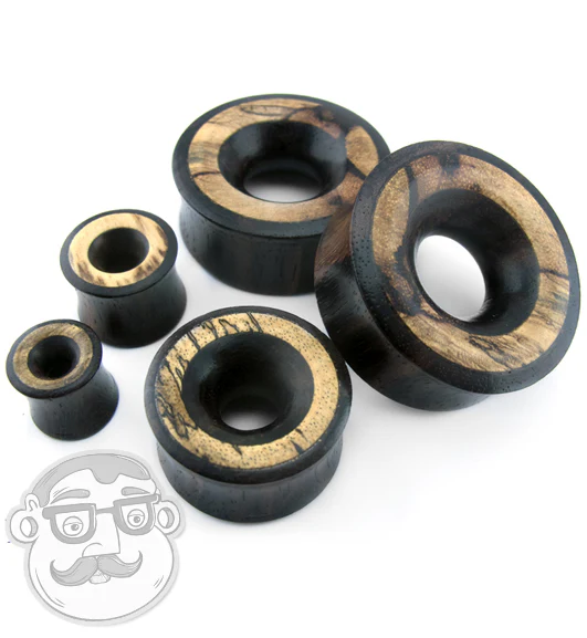 Areng Wood Tunnel Plugs With Tamarind Wood Inlay - Mrs Treak