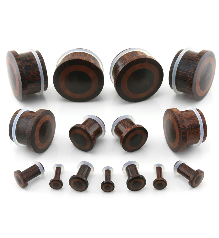 Single Flare Dark Tamarind Wood Plugs with Saba Inlay - Mrs Treak