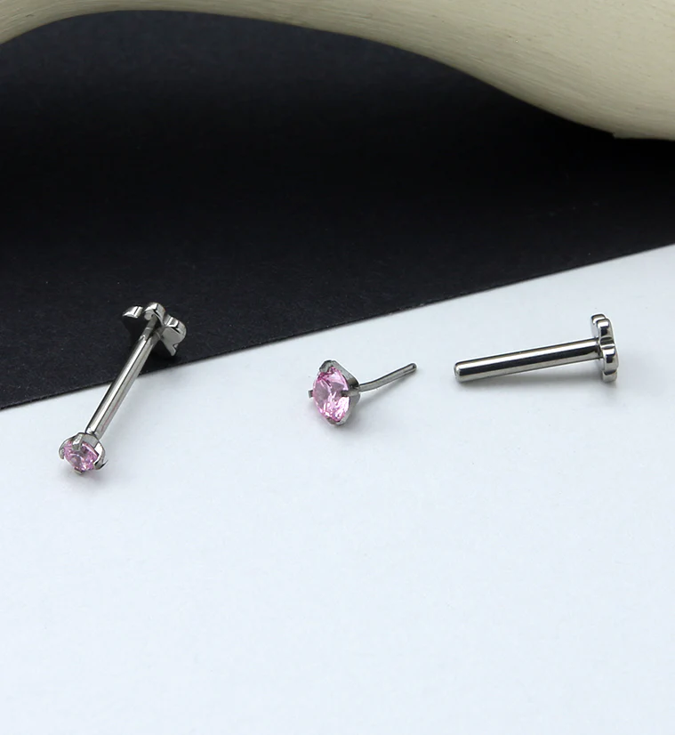 Pink CZ Titanium Threadless Labret - Mrs Treak