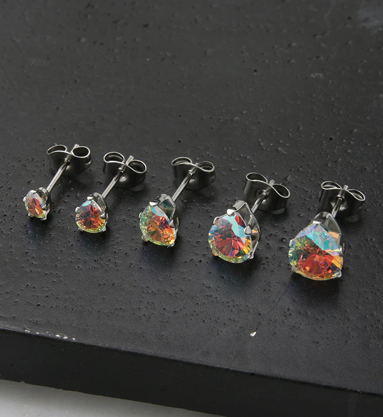 Rainbow Aurora Teardrop CZ Stainless Steel Earrings - Mrs Treak