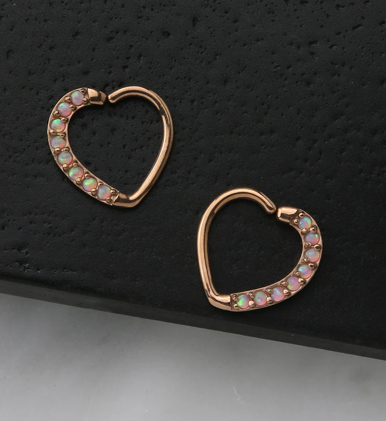 16G Rose Gold PVD Pink Opalite Annealed Heart Daith - Cartilage Ring - Mrs Treak