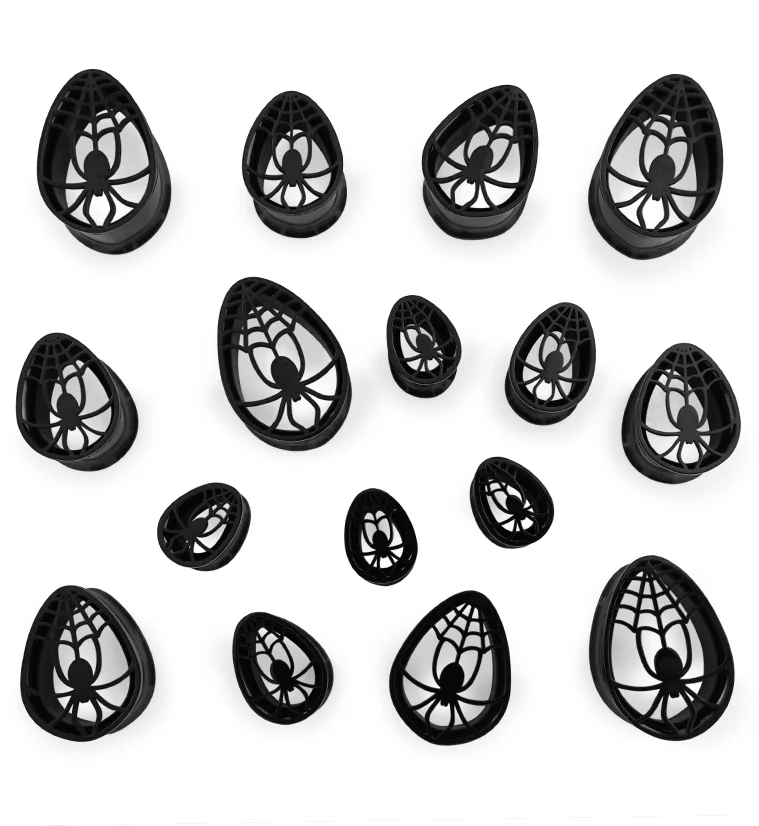 Black PVD Teardrop Spider Web Cutout Tunnels - Mrs Treak