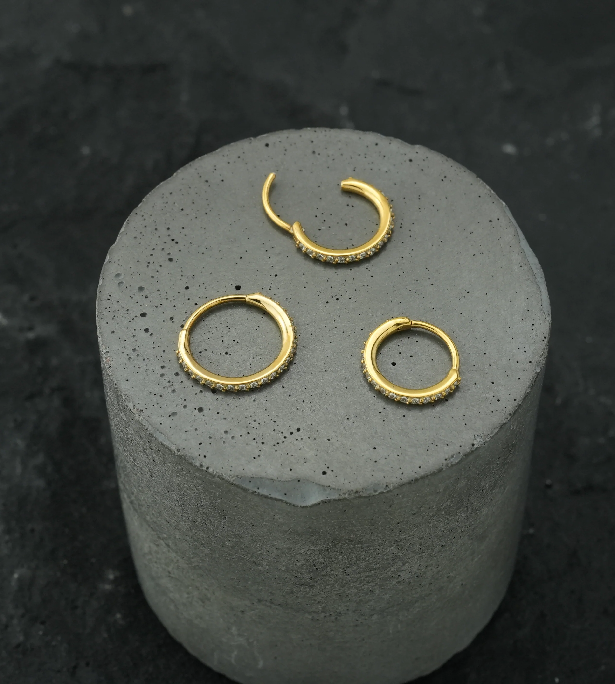 Gold PVD Clear CZ Hoop Stainless Steel Hinged Segment Ring - Mrs Treak