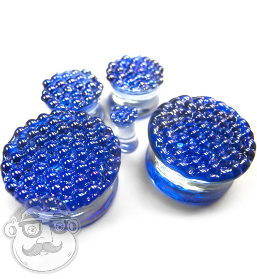 Blue Iridescent Glass Plugs - Mrs Treak