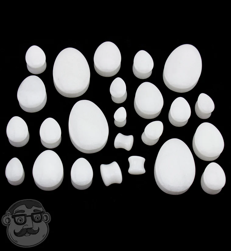 White Jade Teardrop Stone Plugs - Mrs Treak
