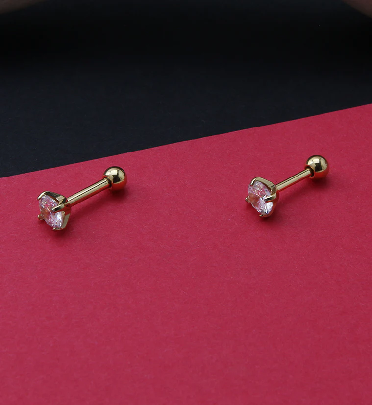 Gold PVD Titanium CZ Cartilage Barbell - Mrs Treak