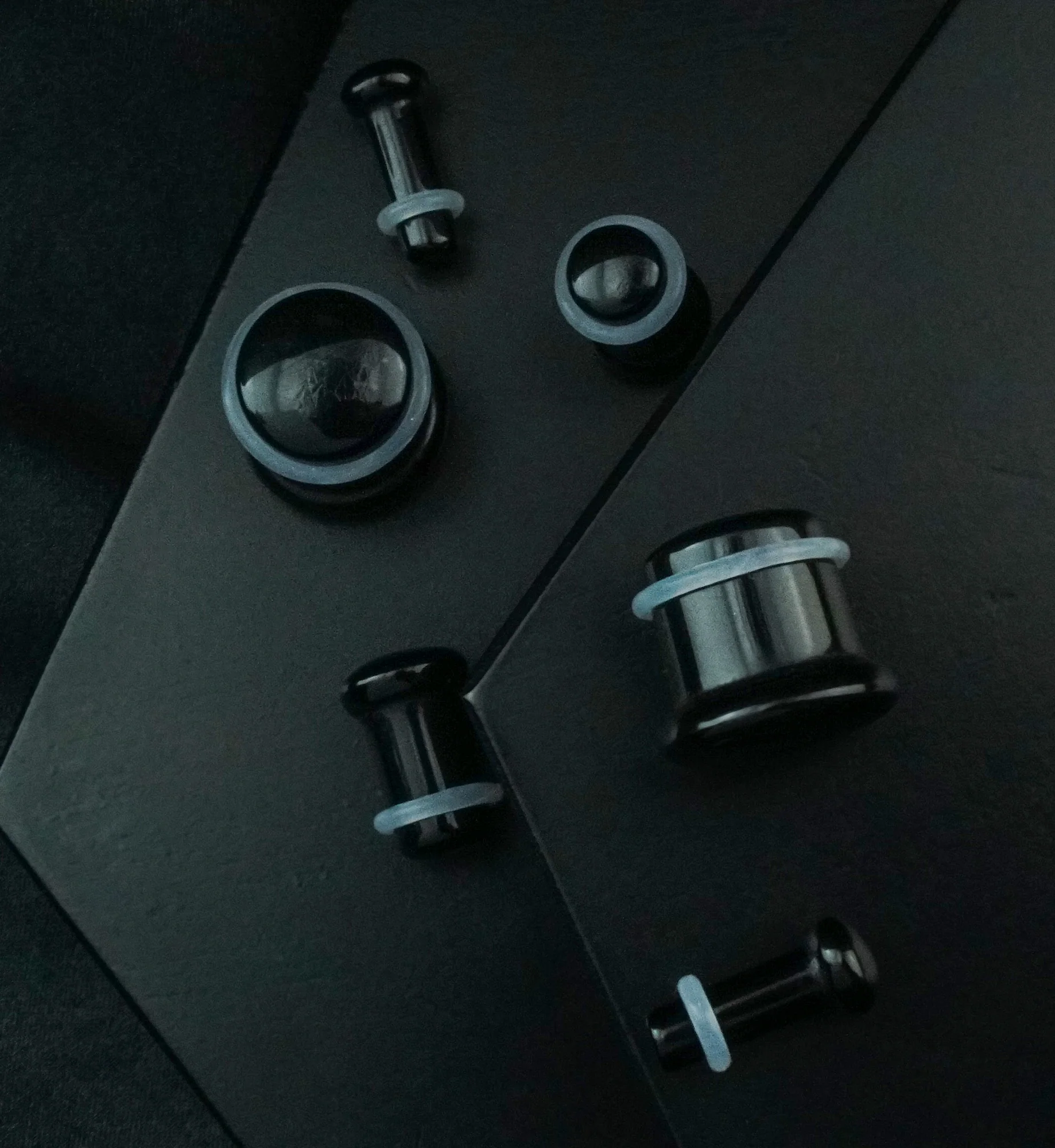 Black Obsidian Stone Plugs - Single Flare with Grooves - Mrs Treak