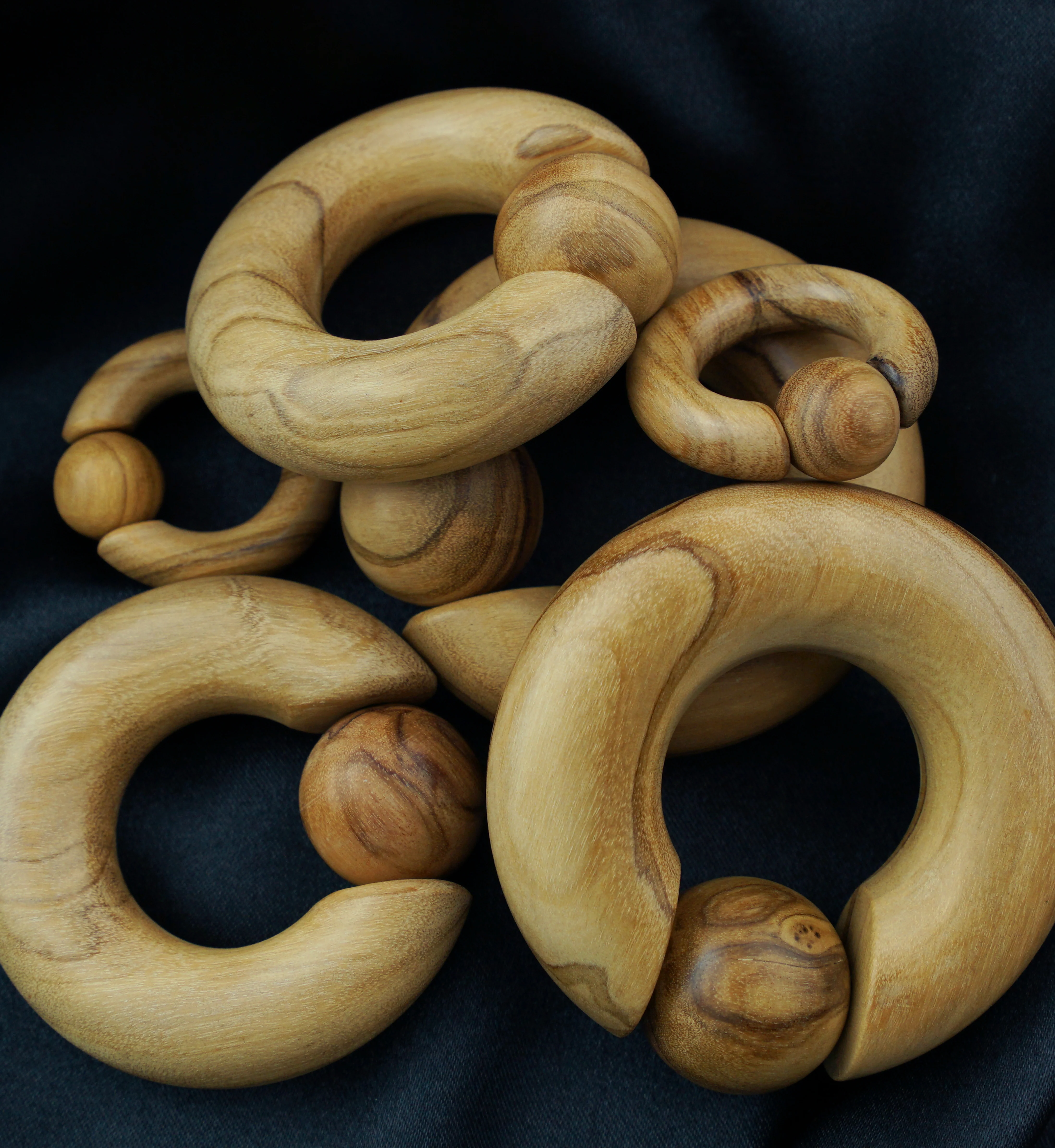 Captive Olive Wood Hoop Hangers - Mrs Treak