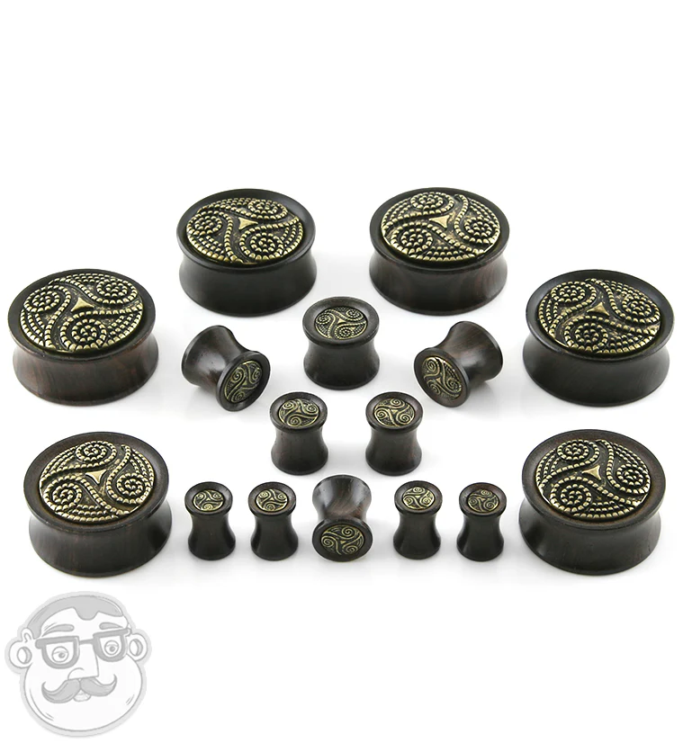 Ebony Wood Plugs With Brass Beaded Swirl Inlay - Mrs Treak