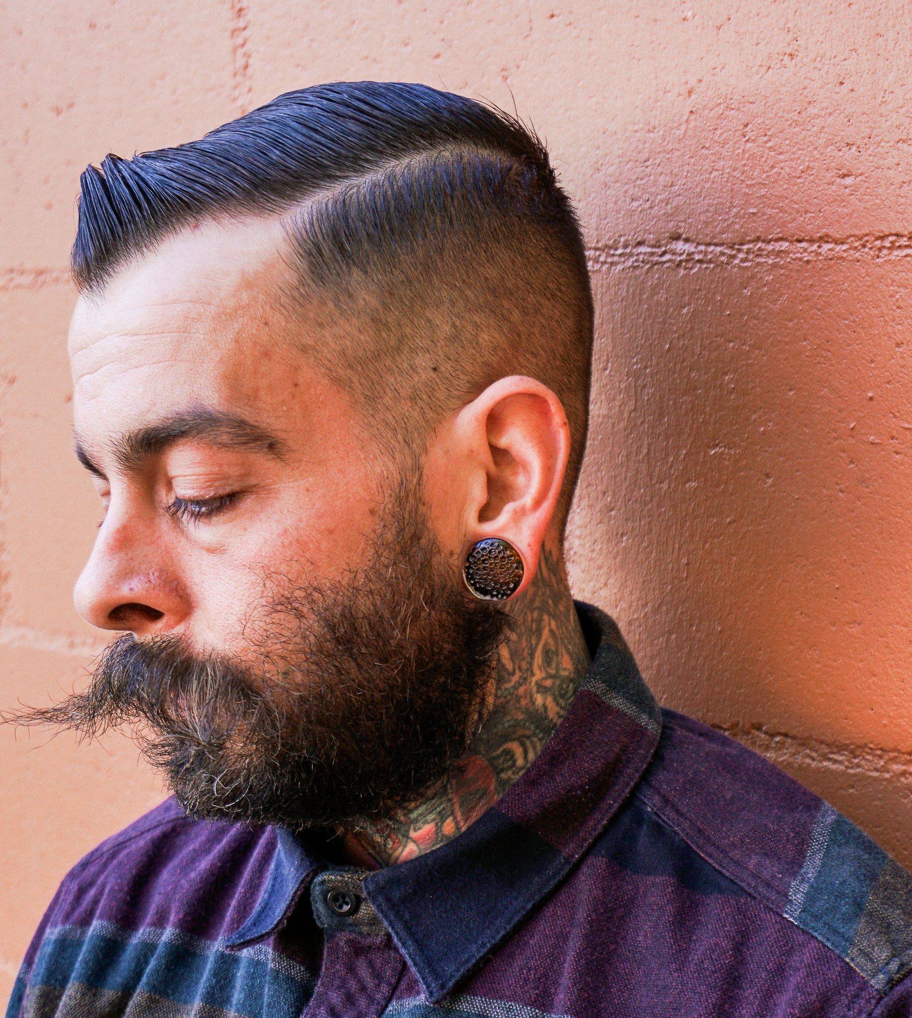 Amber Hammered Glass Double Flare Plugs - Mrs Treak