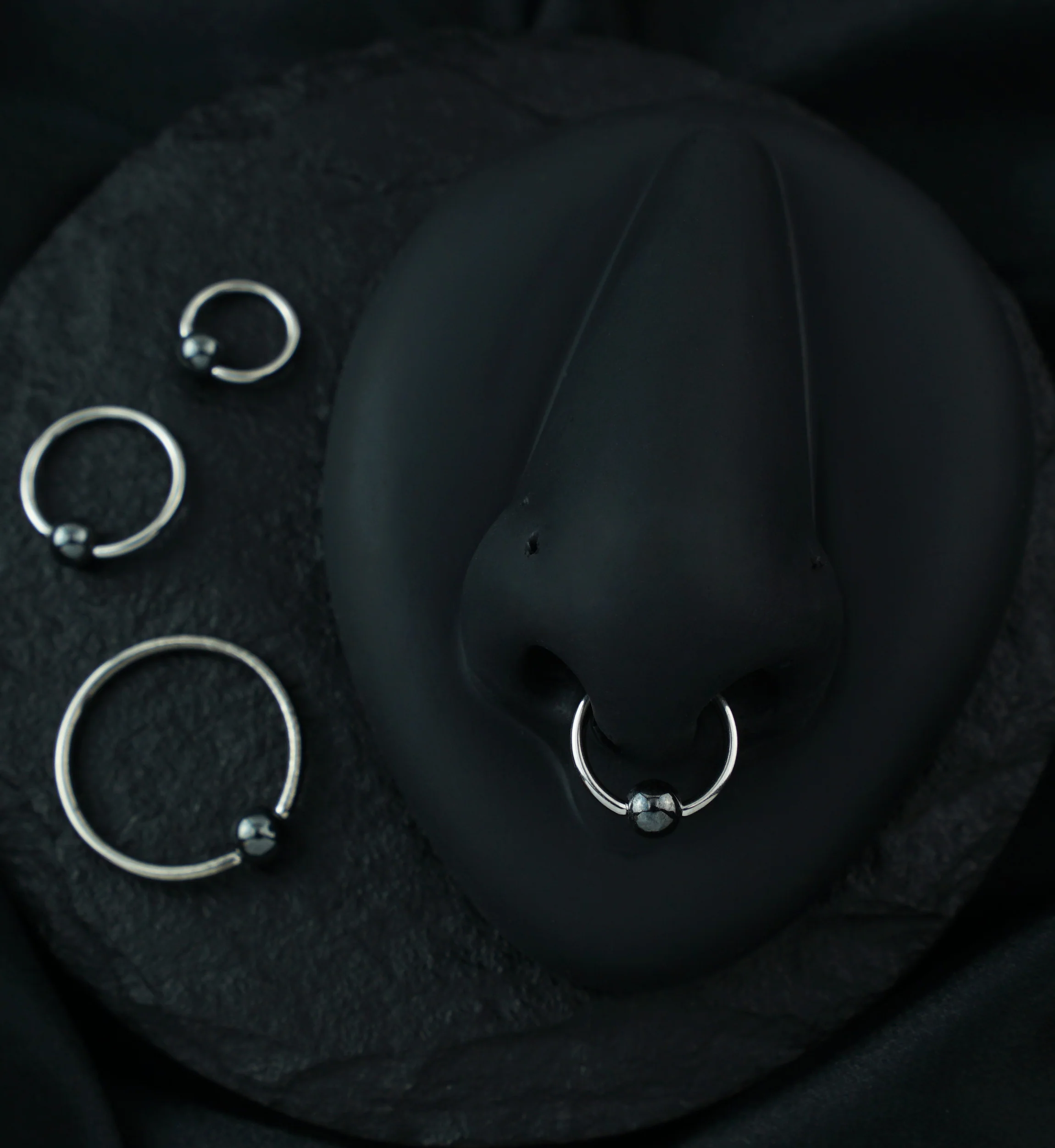 Hematite Bead Captive Ring Stainless Steel - Mrs Treak