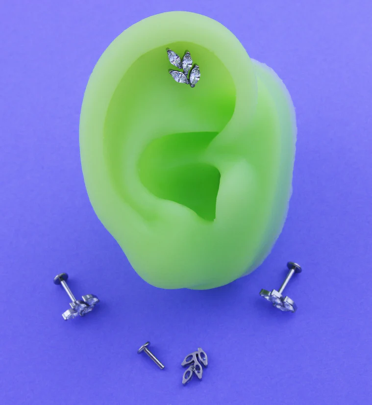 Leaf Marquise Clear CZ Titanium Internally Threaded Labret - Mrs Treak