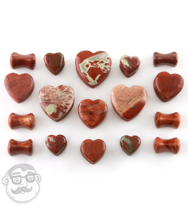Red Jasper Stone Heart Shape Plugs - Mrs Treak