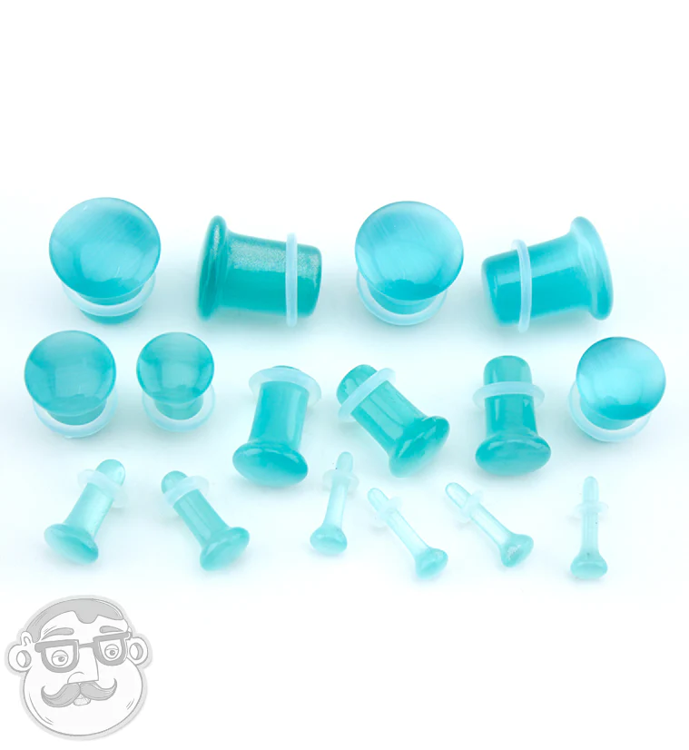 Turquoise Cat's Eye Glass Single Flare Plugs - Mrs Treak