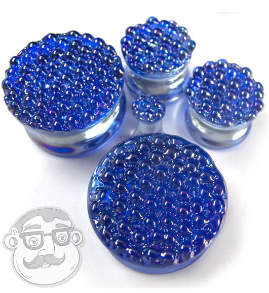 Blue Iridescent Glass Plugs - Mrs Treak