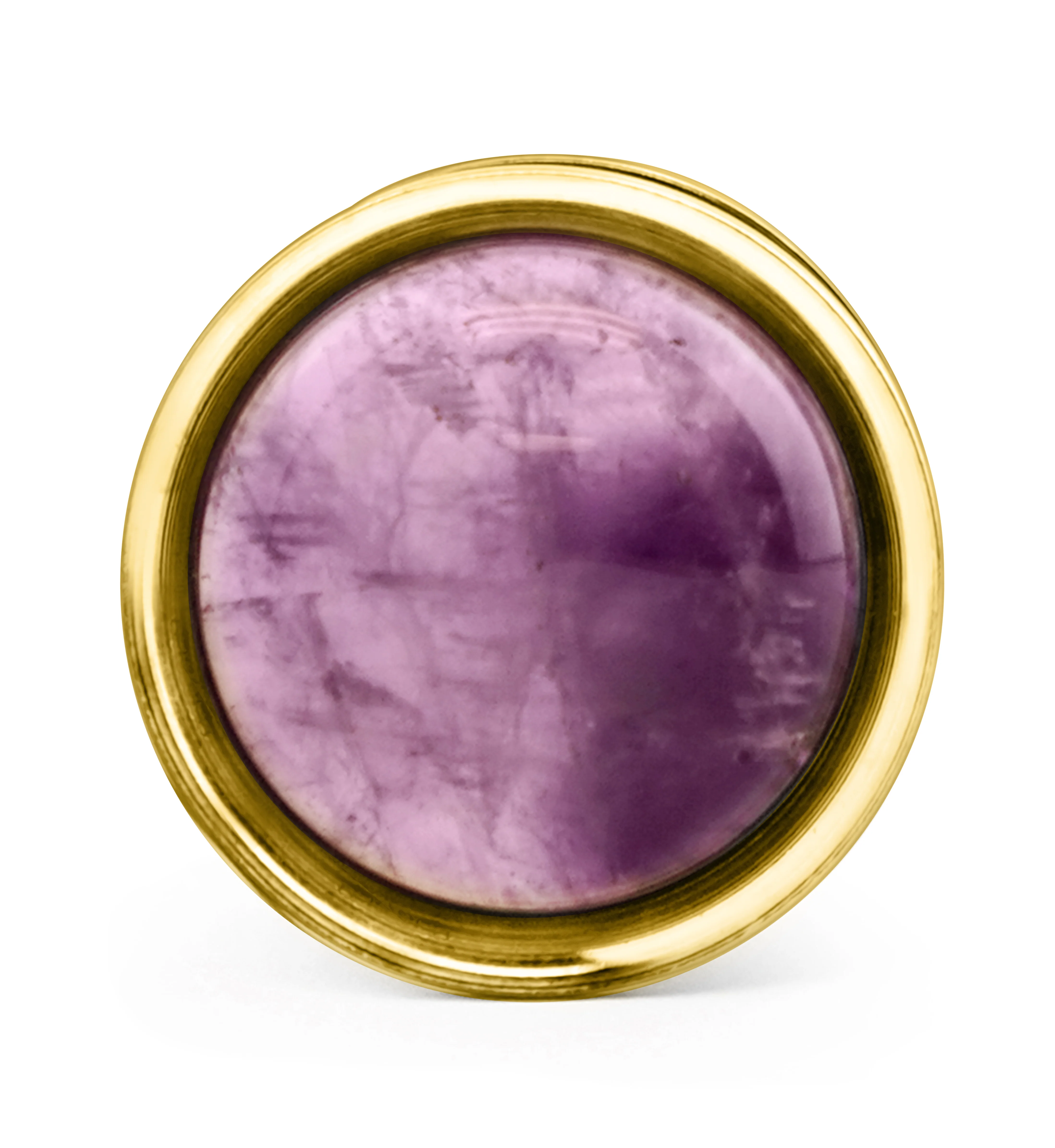 Gold PVD Cabochon Amethyst Stainless Steel Screw Back Tunnel Plugs - Mrs Treak