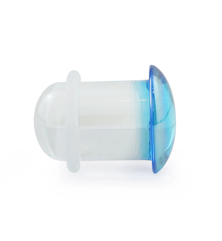 Light Blue Oil Splash Single Flare Glass Plugs - Mrs Treak